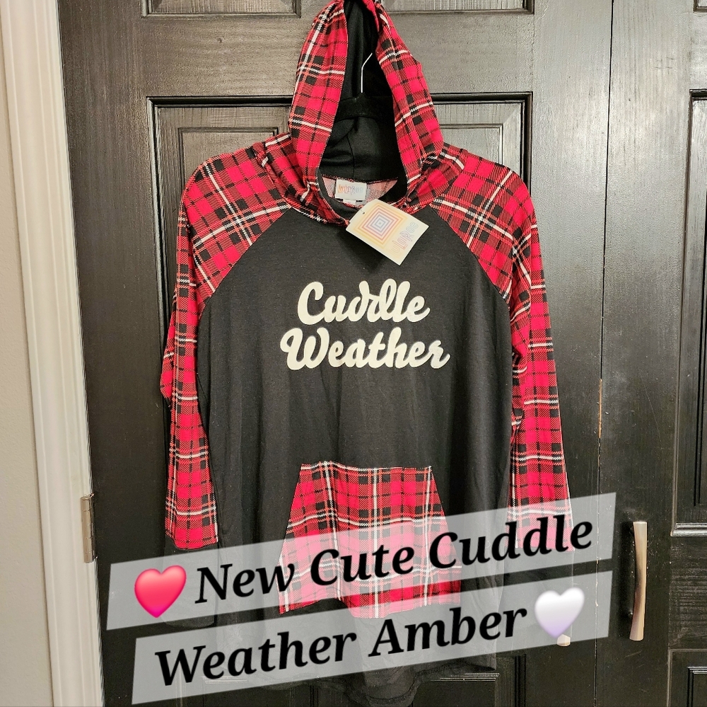 Lularoe Cuddle Weather Amber Hoodie Medium Black Red Plaid Christmas New Unicorn